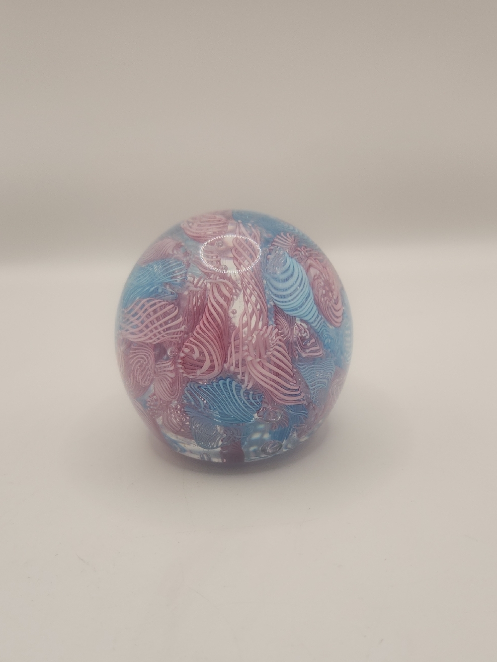 Art Glass Latticino Twisted Ribbon Vtg Blue Pink Paperweight Similiar To Murano